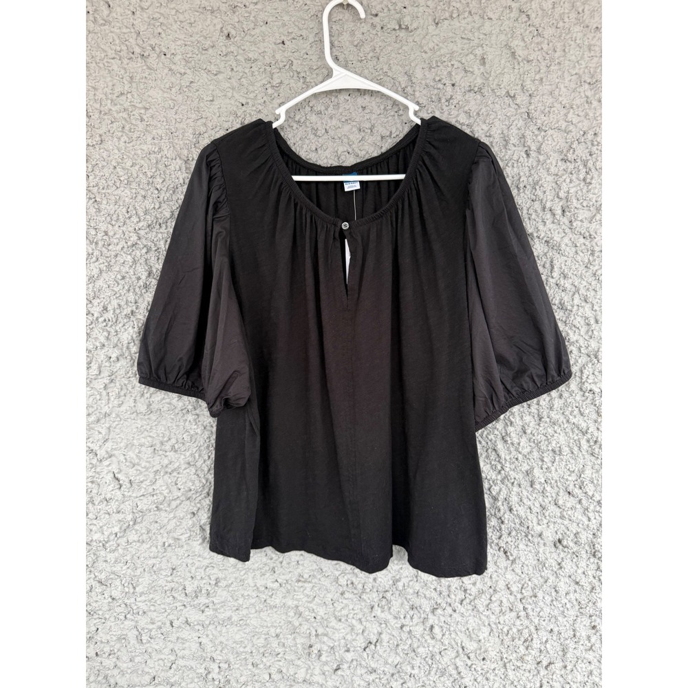 Old Navy Black Peasant Blouse Womens 2X Puff Sleeve Boho Lightweight Top